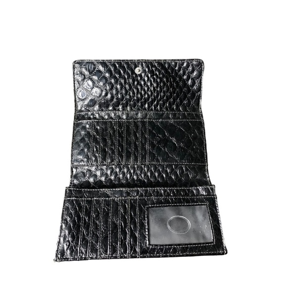 Guess Black Leather Tri Fold Wallet Leather Croc Embossed Tri Fold Wallet - Picture 6 of 9